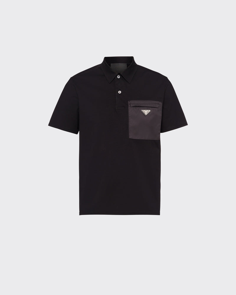 Stretch cotton polo shirt with Re-Nylon details