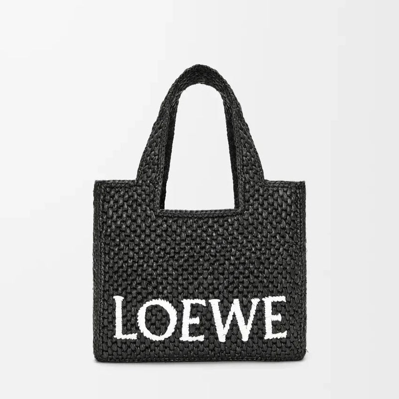 LOEWE - Small Font Tote in Black Raffia
