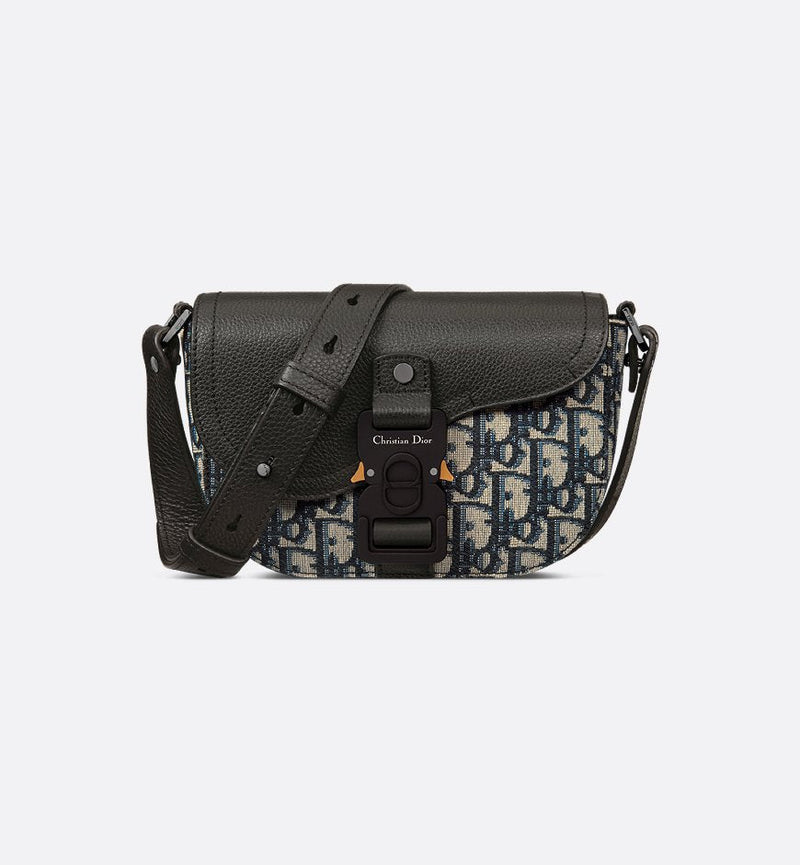 Black and Beige Saddle Flap Mini Messenger Bag