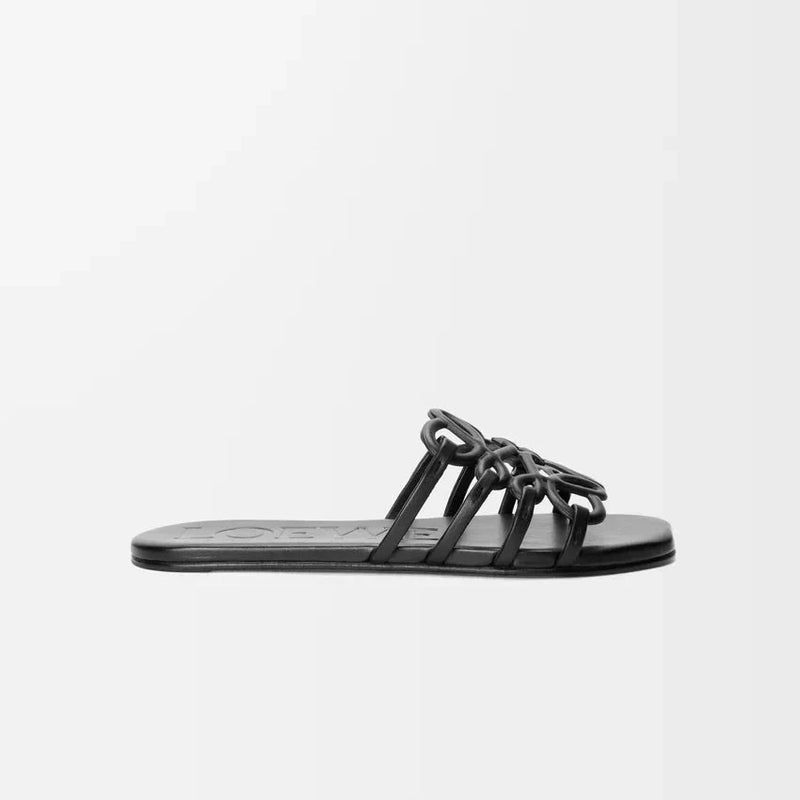 LOEWE - Petal Anagram slide in soft black calfskin