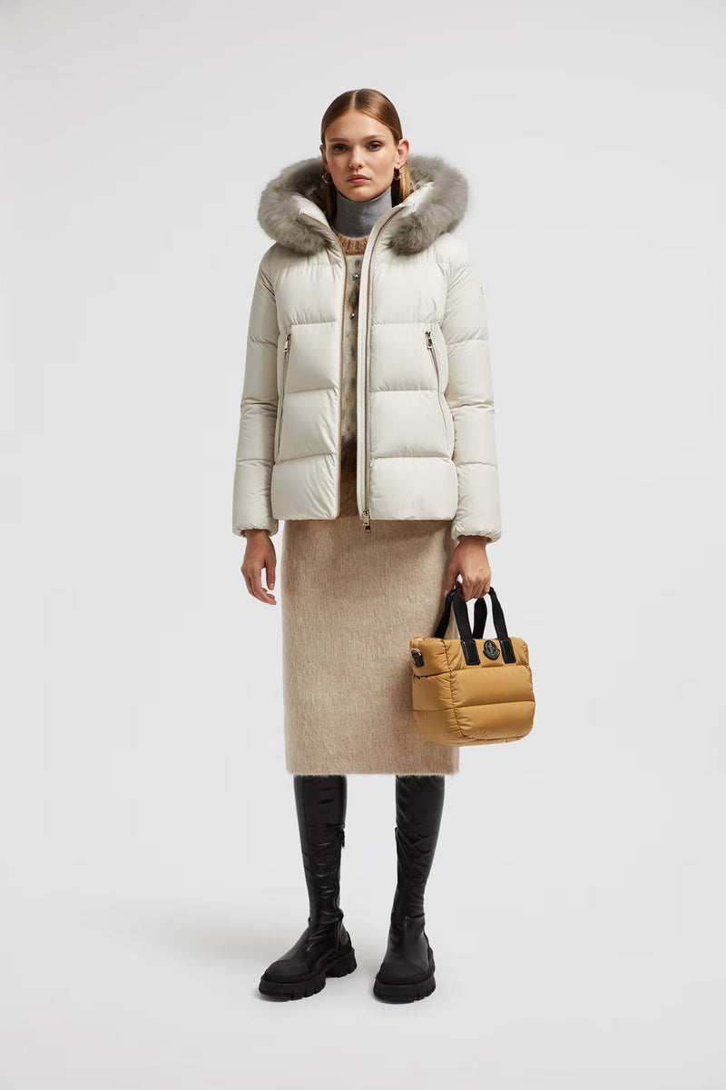 Moncler Laichefur Short Hooded Down Jacket White