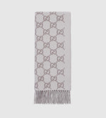 Bonnet et Écharpe en jacquard de cachemire GG ivoire et gris clair