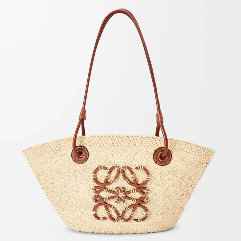 Loewe - Anagram small basket bag in Iraca palm and calfskin Natural Tan