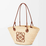 Loewe - Anagram small basket bag in Iraca palm and calfskin Natural Tan