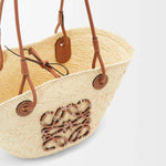 Loewe - Anagram small basket bag in Iraca palm and calfskin Natural Tan