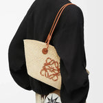 Loewe - Anagram small basket bag in Iraca palm and calfskin Natural Tan