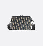 Pochette zippée à bandoulière Toile jacquard Dior Oblique noir