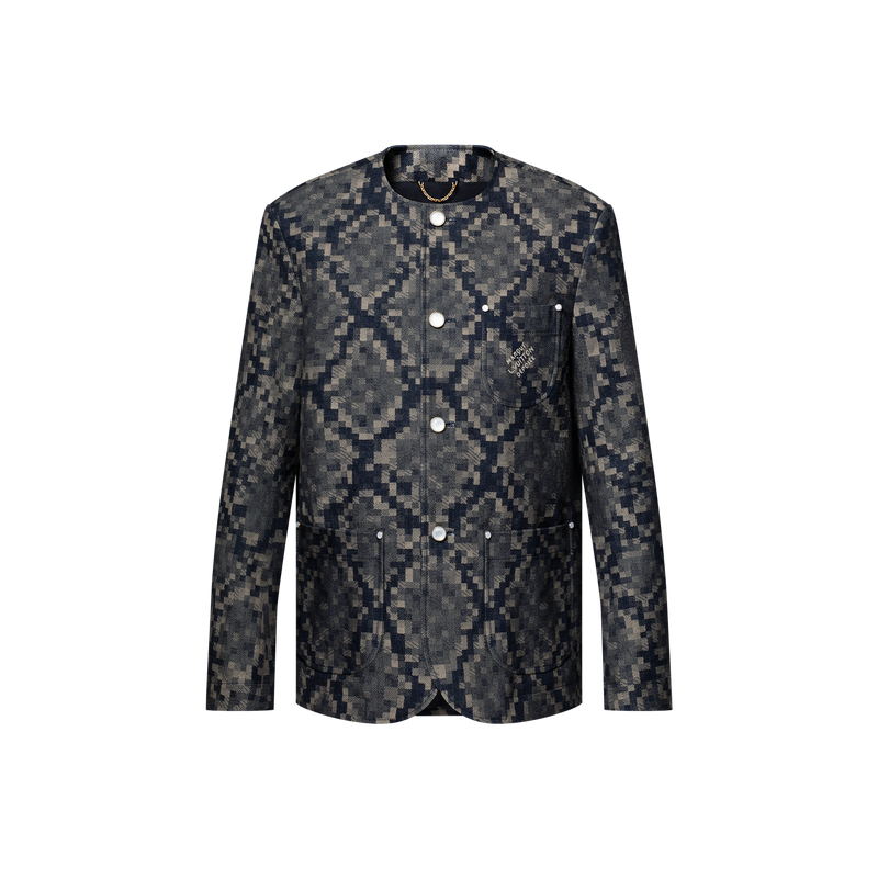Veste chic sans col en denim graphique