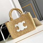 C­eli­ne - Small Cabas Thais Raffia Calfskin Top