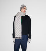 Bonnet et Écharpe en jacquard de cachemire GG ivoire et gris clair